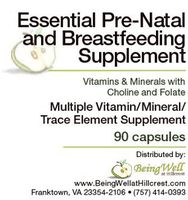 Essential Pre-Natal and Breastfeeding Supplement Vitamins & Minerals with Choline and Folate Trace Element Supplement 90 Capsules