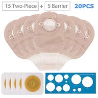 20PCS Ostomy Colostomy Supplies,15 PCS Two-Piece Ostomy Bag Drainable Pouches with Closure and 5PCS Skin Barrier with Hydrocolloid & Non-Woven Border for Ileostomy Stoma Care, Cut-to-Fit, Pack of 20