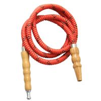 Mya Wooden Handle with Metal Tip Leather Wrapped Hookah Hose - Red