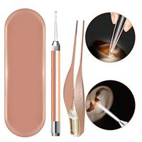 3 Pack Ear Wax Removal Tool with Light-Ear Pick Cleaner Kit for Humans,Earwax Spoon Digger & Tweezers for Ear Health Care Gift Set with Case (Yellow)