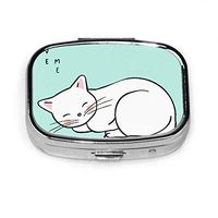 Pill Organizer Case, Character Design White Cat Portable Pill Box Small Pill Container for Purse Or Pocket, Square Pill Box (2 Compartment)