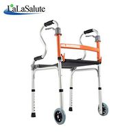 Rolling Walkers Walking aid Orange Foldable Adjustable Portable Walker rollator Detachable Pulley Anti-Skid Walker for The Elderly and Disabled (Color : Orange)
