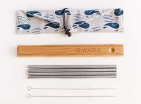 Reusable Metal Straws With Cases - Portable Travel Set, Includes 4 Stainless Steel Drinking Straws w/ 1 Bamboo Case + 1 Cotton Pouch + 2 Cleaning Brushes by WARA