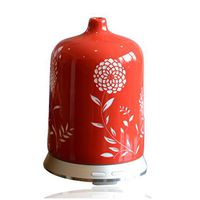 Smiley Daisy Aromatherapy Essential Oil Diffuser - Quiet Electric Ultrasonic with Beautiful Handcrafted Porcelain Cover - Continuous and Intermittent Mist with LED Light - 100 ML(Ruby Red)