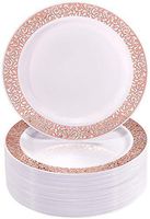 NERVURE Disposable Rose Gold Plastic Plates, Lace Design - 60-Pack, 9-Inch - Perfect for Salads, Desserts, Tapas, and Appetizers