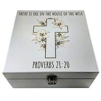 Cross w/Proverbs 21:20 - PREMIUM Essential Oil Box 36 Slots H.E. Signature Bible Gift Series - Holds 5-15ml Bottles and Rollerball Bottles - Wooden Aromatherapy Storage (Weathered Gray)