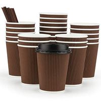 Eupako 12 oz Disposable Paper Coffee Cups with Lids and Straws 80 Set, Insulated Corrugated Sleeve Hot Drink Cups To Go, Perfect for Hot and Cold Drinks, Brown