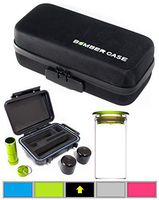 BOMBER CASE - Pax 2 & 3 Deluxe 6 Piece Kit with Large Locking Odor Proof Storage Case & Mini Smell Proof Carry Case, Glass Herb Jar, Bumper End Caps, Aluminum Material Bottle, Lockable Zipper - Black