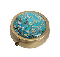 Halulu Vincent Van Gogh Personalized Design Round Pill Case Decorative Metal Medicine Vitamin Organizer Unique Gift