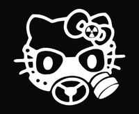 Hello Kitty Wearing Gas Mask - Vinyl 4" wide (Color: WHITE) decal laptop tablet skateboard car windows stickers