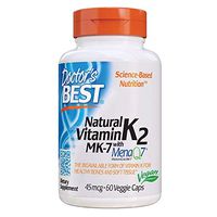 Doctor's Best Natural Vitamin K2 MK-7 with MenaQ7, Non-GMO, Vegan, Gluten Free, Soy Free, 45 mcg 60 Veggie Caps