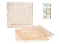 " OCCASIONS" 40 Plates Pack, Heavyweight Square Wedding Party Disposable Plastic Plates (6.5'' Cake/Bread Plate, Vitro Clear/Blush)