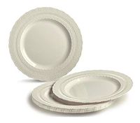 " OCCASIONS" 240 Plates Pack, Extra Heavyweight Vintage Wedding Party Disposable Plastic Plates (8.25'' Appetizer/dessert plate, Chateau Ivory)