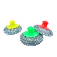 BESTONZON 8pcs Stainless Steel Sponges Kitchen Cleaner Scrubbing Scour Sponges Steel Wool Scrubber with Handle for Kitchens Bathroom (Random Color)