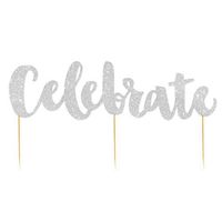 Celebrate Silver Glitter Cake Topper - 1 PCE