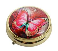 XingBoo Custom New Hot Round Medicine Tablet Pocket Travel Gold Pill Case Vitamin Glass Decorative Box (Butterfly)