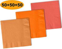150 Beverage Napkins, Autumn Orange, Pumpkin Orange, Coral - 50 Each Color. 2 Ply Paper Cocktail Napkins. 5" folded, 10" unfolded.