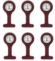 Set of 6 Silicone Nurse Watch W/Pin/Clip, Infection Control Design, Health Care, Nurse, Doctor, Paramedic, Nursing Student, Medical Brooch Fob Watch (Maroon)