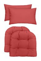RSH Décor Indoor/Outdoor - 2 U-Shape Wicker Chair Cushions & Bonus Lumbar/Throw Pillows (2 (19" x 19") Cushions & 2 (20" x 12") Pillows, Solid Peony Pink Fabric)