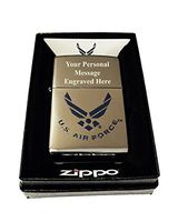 Zippo Custom Lighter - Blue U.S. Air Force Wings Primary Logo - High Polish Chrome with Free Engraving - Gifts for Him, for Her, for Boys, for Girls, for Husband, for Wife, for Them