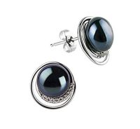 Kelly Black 9-10mm AA Quality Freshwater 925 Sterling Silver Cultured Pearl Earring Pair For Women