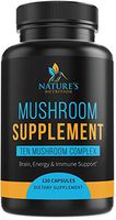 Mushroom Supplement with Lions Mane, Reishi, Chaga, Maitake - Daily Immune System and Nootropic Brain Support Formula - Made in USA - Natural Energy and Focus - 120 Capsules