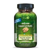 Irwin Naturals Only One Liquid-Gel Multi - No Iron Daily Essential Vitamins, Minerals, Antioxidants, Omega-3 & Green Super Foods - 60 Liquid Softgels