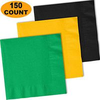 150 Lunch Napkins, Emerald Green, Sunshine Yellow, Midnight Black - 50 Each Color. 2 Ply Paper Dinner Napkins. 6.5" folded, 13.5" unfolded.