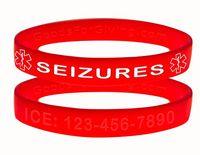 Custom Seizures ID Bracelet Wristbands - 2 Pack - Red - 8-1/4 Inches - Large