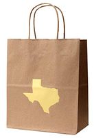 6 Texas Gift Bag with Gold Foil State of Texas Shape Kraft Gift Bag Cub Size 8 x 4 3/4 x 10 1/4 Inches