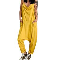 Women's Halter V Neck Harem Pants Oversized Cami Backless Loose Sleeveless Trousers Jumpsuit (Yellow, XL/US 12)