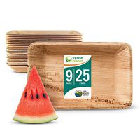 Verde Planet - 9 inch Rectangular Palm Leaf Trays - Biodegradable, Ecofriendly, Disposable, Sturdy, Elegant, Premium Quality Plates, USDA Certified - 25 Count