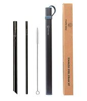 LMade Easy - Stainless Steel Reusable Straws - Straw Set Including (2 Sizes) Large Boba/Smoothie Straw and Small Regular Straw with Aluminum Carrying Case and Cleaning Brush - Black
