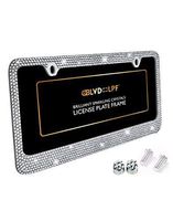 BLVD-LPF Popular Bling 7 Row White/Clear Color Crystal Metal Chrome License Plate Frame with Crystal Screw Caps - 1 Frame