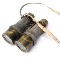Antique Marine Victorian Binoculars Handmade Buffed Leather Cover Belt, 6 inches, Brass