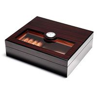 Woodronic Handmade Glass Top Cigar Humidor Spanish Cedar Lining for 10 to25 Cigars, Desktop Cigar Box Set with Hygrometer and Humidifier for Cigar Display, Ebony Finish