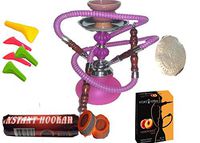 2 Hose Hookah Neon, Two Styles to Choose from 12" Height, Cute Shape Comes with 10 Instant Charcoal, 5 Mouth Tips, 25 foil Paper + Peach (Style 1, Purple Plus Peach)