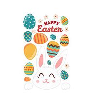 sakd Easter Wall Stickers Decals Easter Egg Bunny Rabbit Children's Room Decor Kids Cartoon Murals Ornaments for Window Glass Home Self-Adhesive (A)