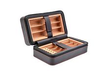 Santoll Cigar Humidor Case, Cedar Wood Portable Travel Leather Humidor Box with Humidifier, Removable Cedar Tray (Black) for 6 Cigars