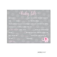 Andaz Press Girl Elephant Baby Shower Collection, Games, Activities, Decorations, Baby Fill in The Blanks Cards, 20-Pack