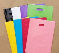 100 Merchandise Bags, Extra Thick Shopping Bags, 20x26cm, Glossy Plastic - Recyclable with Die Cut Handles, Foldable, Reusable, Wholesale - Ideal for T-Shirts, Retail, Grocery