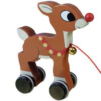 Rudolph Wood Pull Toy Red Nose Reindeer Christmas Holiday Classic Collection