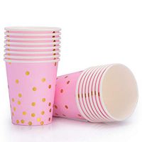 Pink and Gold Foil Polka Dot Paper Cups 9 oz,Disposable for Party,Birthday,Bridal/Baby Shower, Wedding,Graduation,New Year Eve Party Supplies 2020 - Serves 16