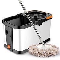 KXLHS Dual Drive Mop and Pail,Thicken Stainless Steel Hand Pressure Dry Floor Cleaner,with Pulley 2 Mop Heads,Labor Saving Save Water,for Hardwood Floor, Laminate,Wood,Tile etc