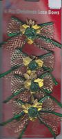 Christmas LACE Bows (4 Decorated Bows with Gold Piper Cleaner ATTACHERS)
