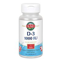KAL Vitamin D-3 1000 IU Chewable | Peppermint Flavor | Healthy Immune Function & Bone Support | 200 Chews, 200 Serv