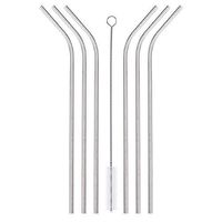 Stainless Steel Curved Drinking Straws, 10.5" Set of 6 Plus Cleaning Brush