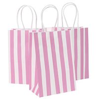 Road 5.25x3.25x8 Inches 50pcs Stripes Kraft Paper Bags, Retail Bag, Merchandise Bag, Gift Bag, Party Bag (Pink)