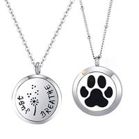 Mesinya 2 Pack 1'' Essential Oil Diffuser Necklace Stainless Steel Locket Jewelry (Just Breathe Paw Print)