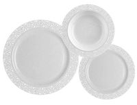 TTG Party Joy 225-Piece Royale White Plastic Dinner Set | (75) Dinner Plates, (75) Salad Plates & (75) Soup Bowls |Premium Plastic Plates for Wedding, Parties & More (White) (608410087743)